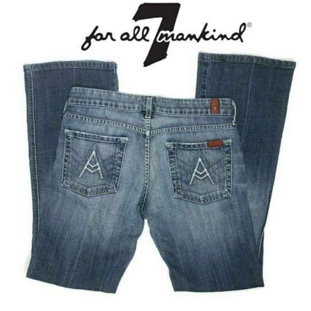 7 For All Mankind Womens A Pocket Bootcut Jeans Size 27 Blue Denim USA Made